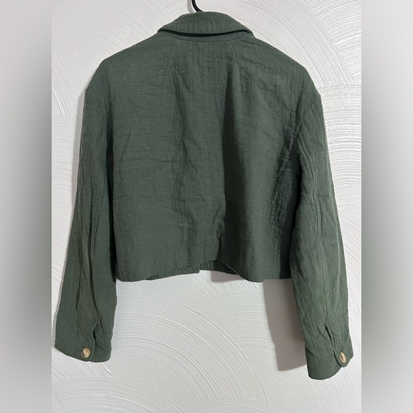 Madewell Drop Shoulder Crop Blazer M Gauzy Linen Slouchy Oversized Green - Picture 3 of 9